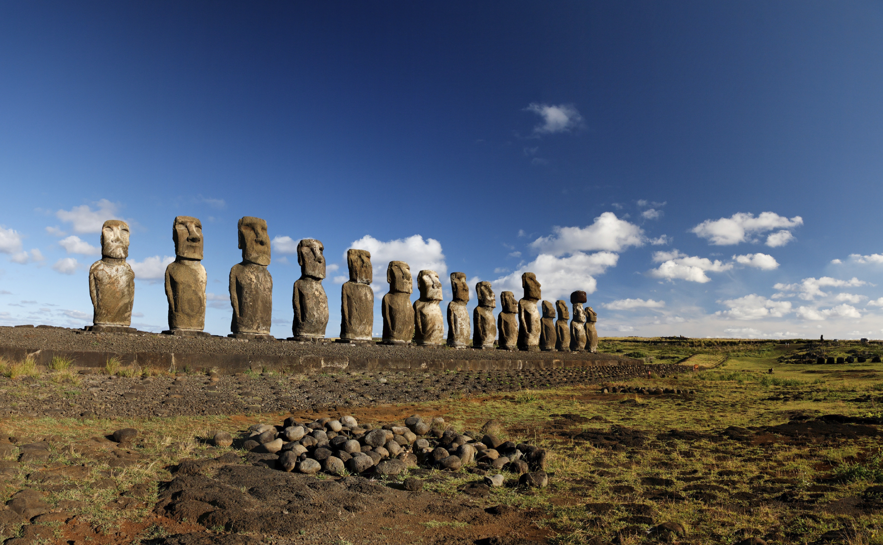 Moai monolithic human figures carved by the Rapa Nui people on Easter Island