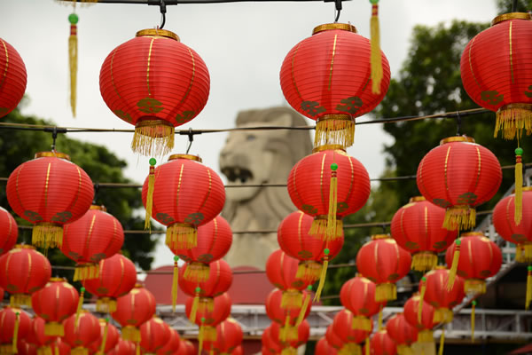 Red Chinese lanterns for the Chinese New Year of the rooster