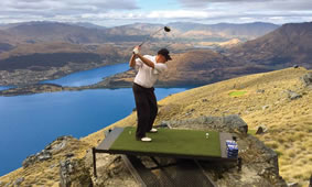 Golf course close to Queenstown and the aqua-blue Lake Wakatipu helicopter access only