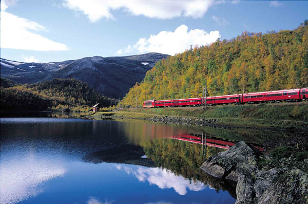 Lake and mountains train trip with Bergen Railway Scandinavian landscapes  