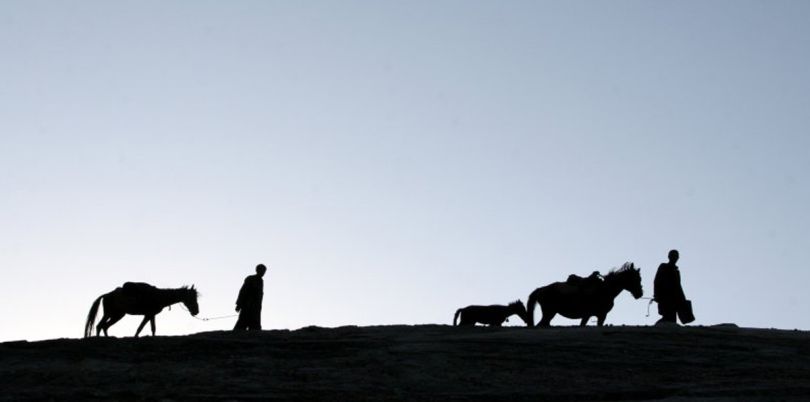 Walking the horses, Wakhan Corridor, in Afghanistan