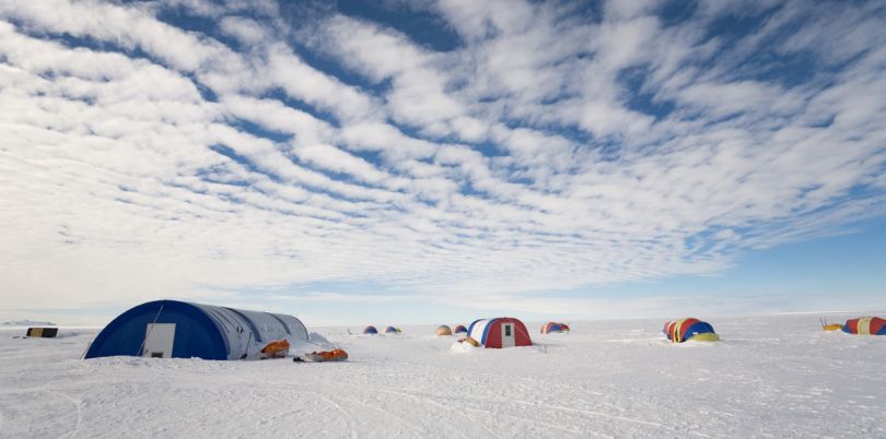 Group expeditions in tents, in Antarctica