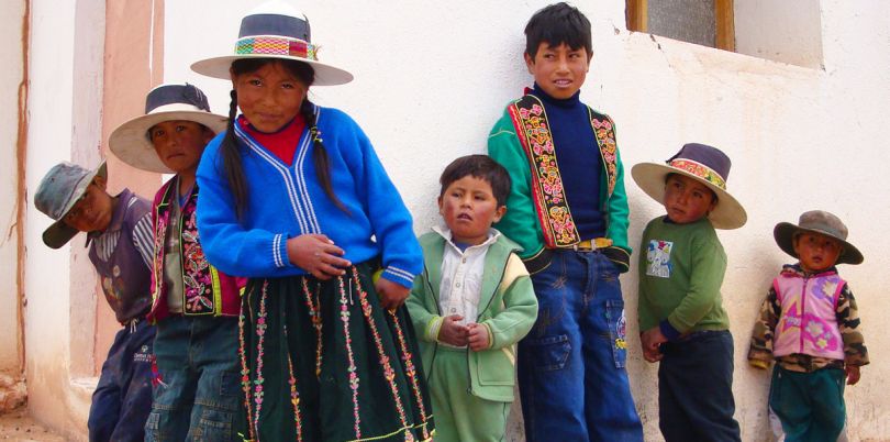 Traditionally dressed children in the streets of Bolivia