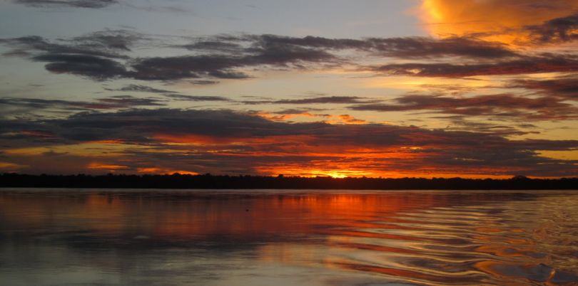 Amazon sunset on the way to Manaus in Brazil