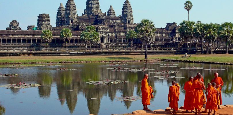 Monks hanging out at Angkor Wat, Cambodia