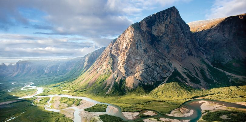 Mountain range with river beautiful Canadian landscape