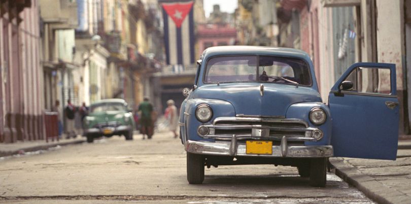 Blue vintage car in Cuba