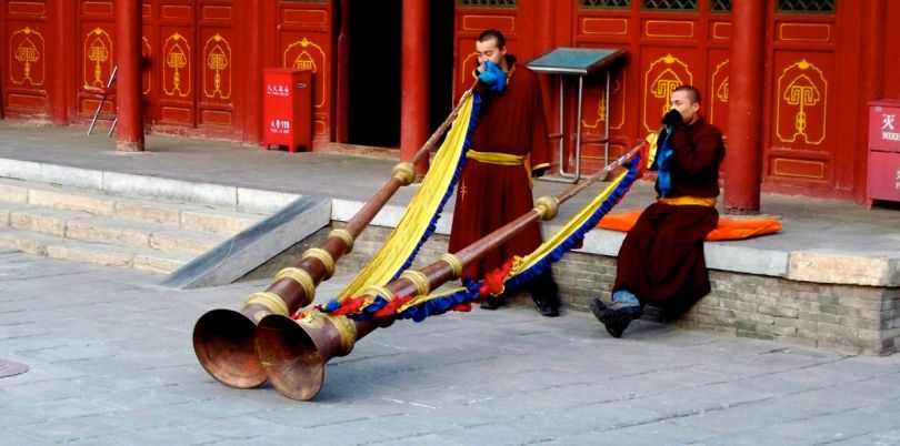 Mongolian men playing instruments, Mongolia