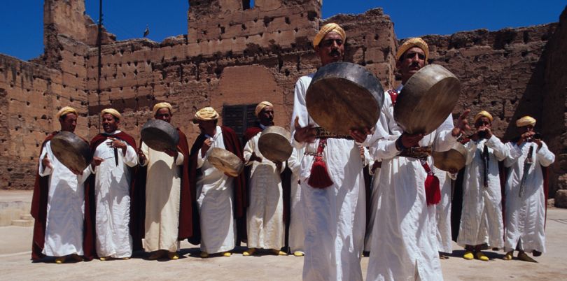 Moroccan men playing drums