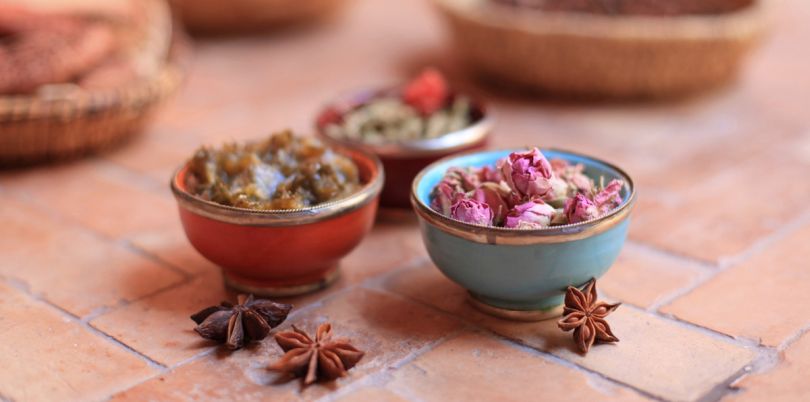 Flower petals in arrangement, Morocco