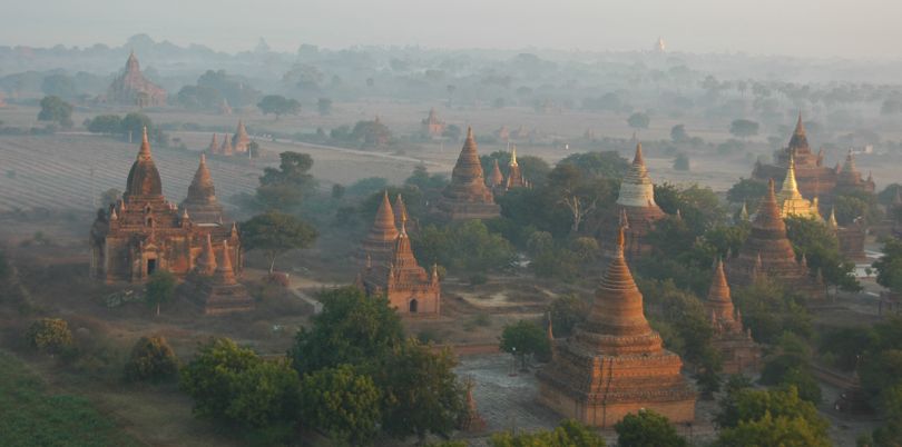 Aerial shot of temples of Bagan, Myanmar