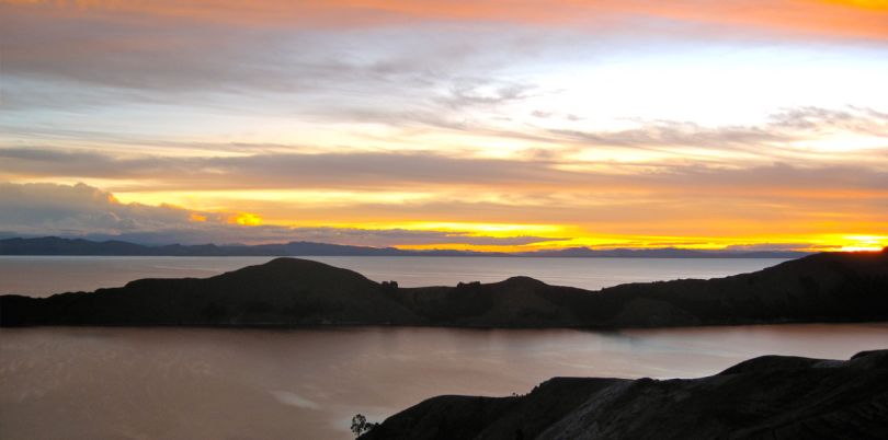 Sunset over Isle de Sol, Lake Titicaca, Peru