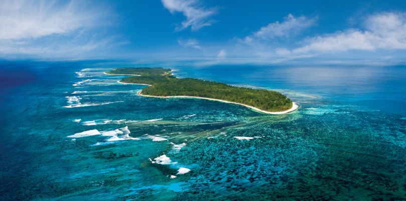 Aerial shot of Desroches Island in the Seychelles