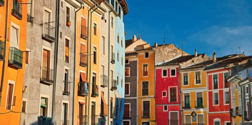 Colourful city buildings, Spain