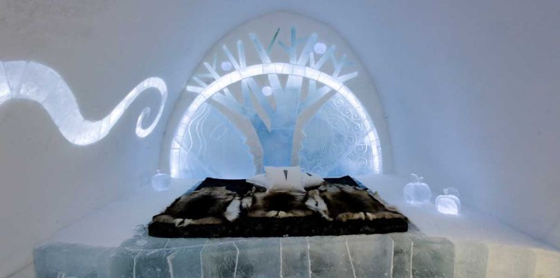 King size bed at the Ice Hotel in Sweden