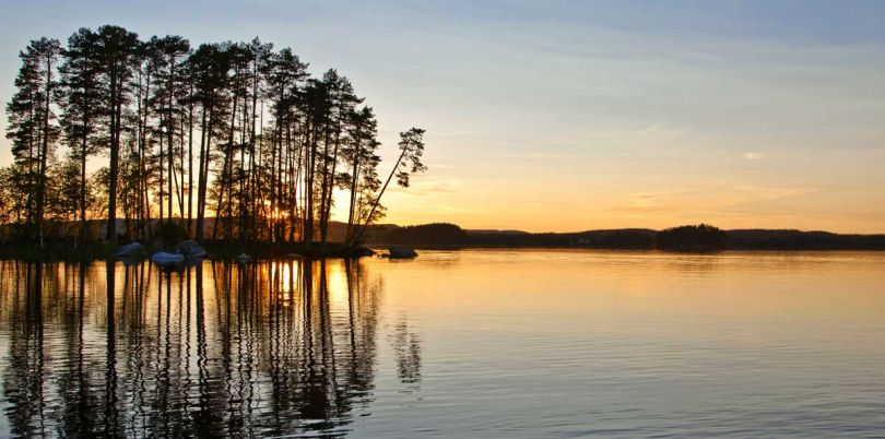 Sunset over lake in Sweden